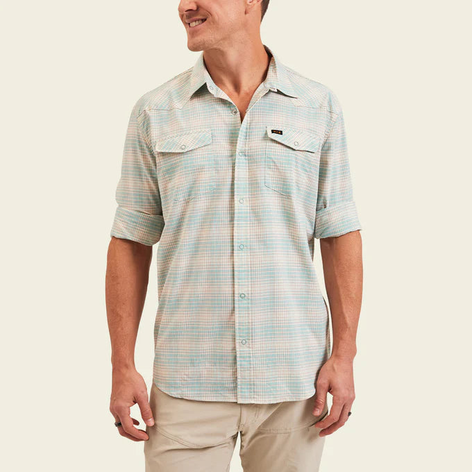 The H Bar B Tech Longsleeve Shirt in the color Eason Plaid Seafoam by Howler Brothers