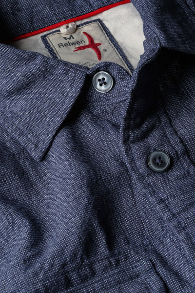 
                      
                        Men's navy blue button up shirt
                      
                    