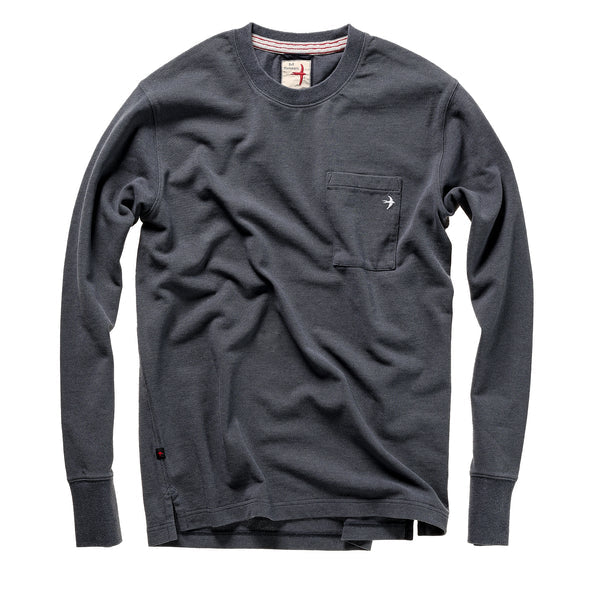 Shop the Slate Navy Pique Long Sleeve Pocket Crew by Relwen at Harbour Thread