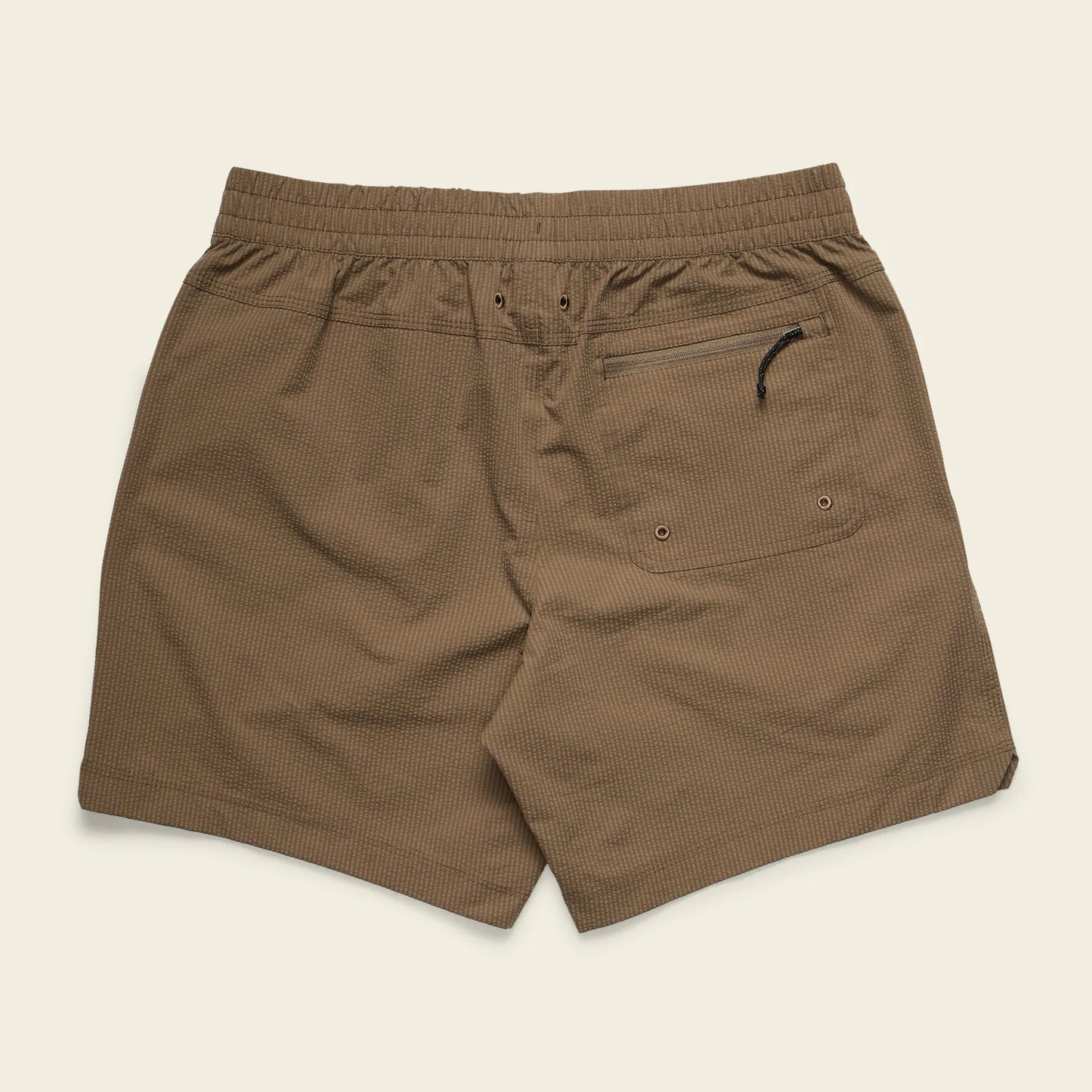 Brown seersucker shorts with an elastic waistband 