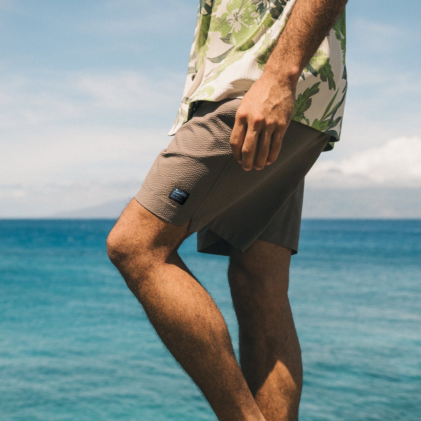 These seersucker shorts from Howler Bros feature a comfortable elastic waist, streamlined pocket design, and quick drying fabric. Available now at Harbour Thread!