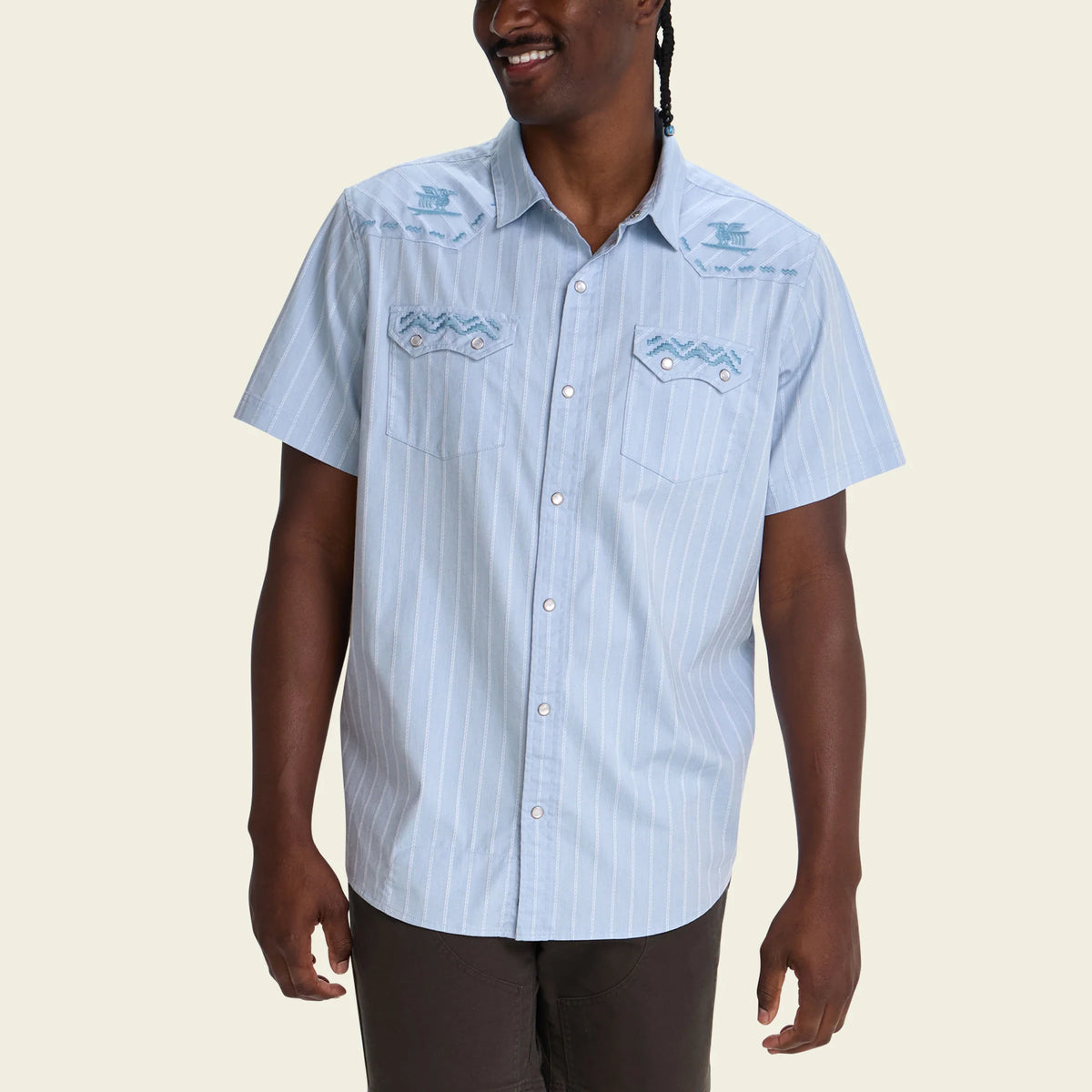 Howler Bros Crosscut Deluxe Short Sleeve Shirt in Surfbird/Sky Oxford Dobby