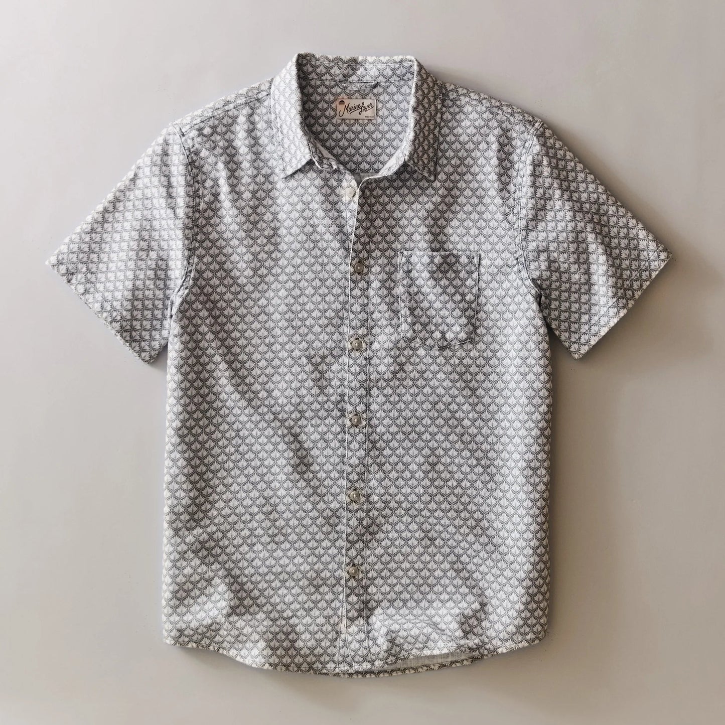 Marine Layer Men's Classic Stretch Selvage Short Sleeve Shirt in Light Blue Agave Print