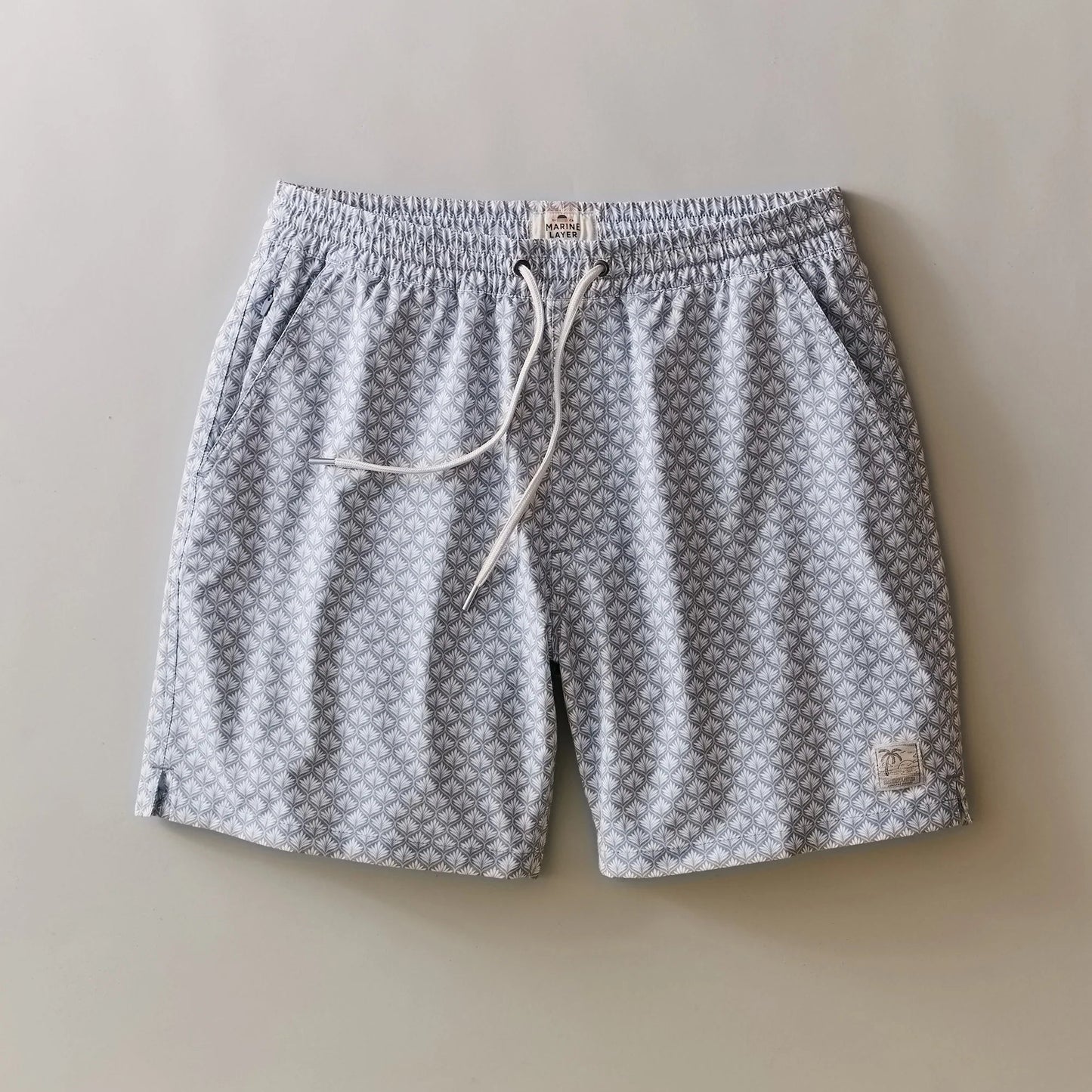 Marine Layer 6" Lined Sport & Swim Short in Light Blue Agave Print