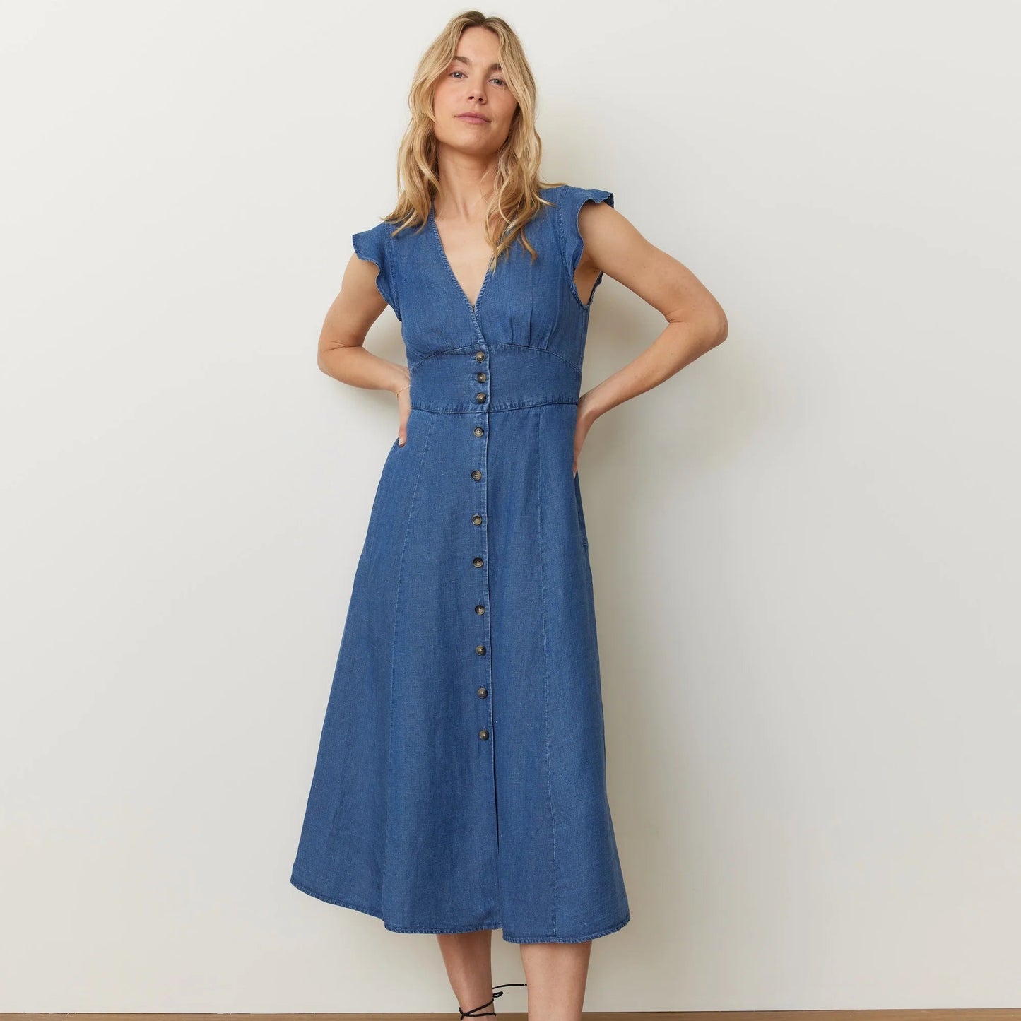 Marine Layer Camila Midi Dress in Medium Wash