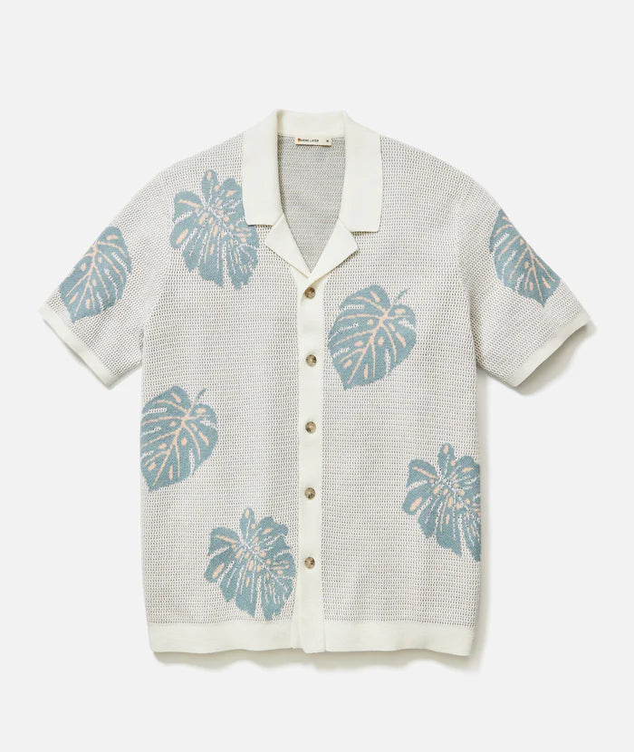 Men's short sleeve button up sweater shirt