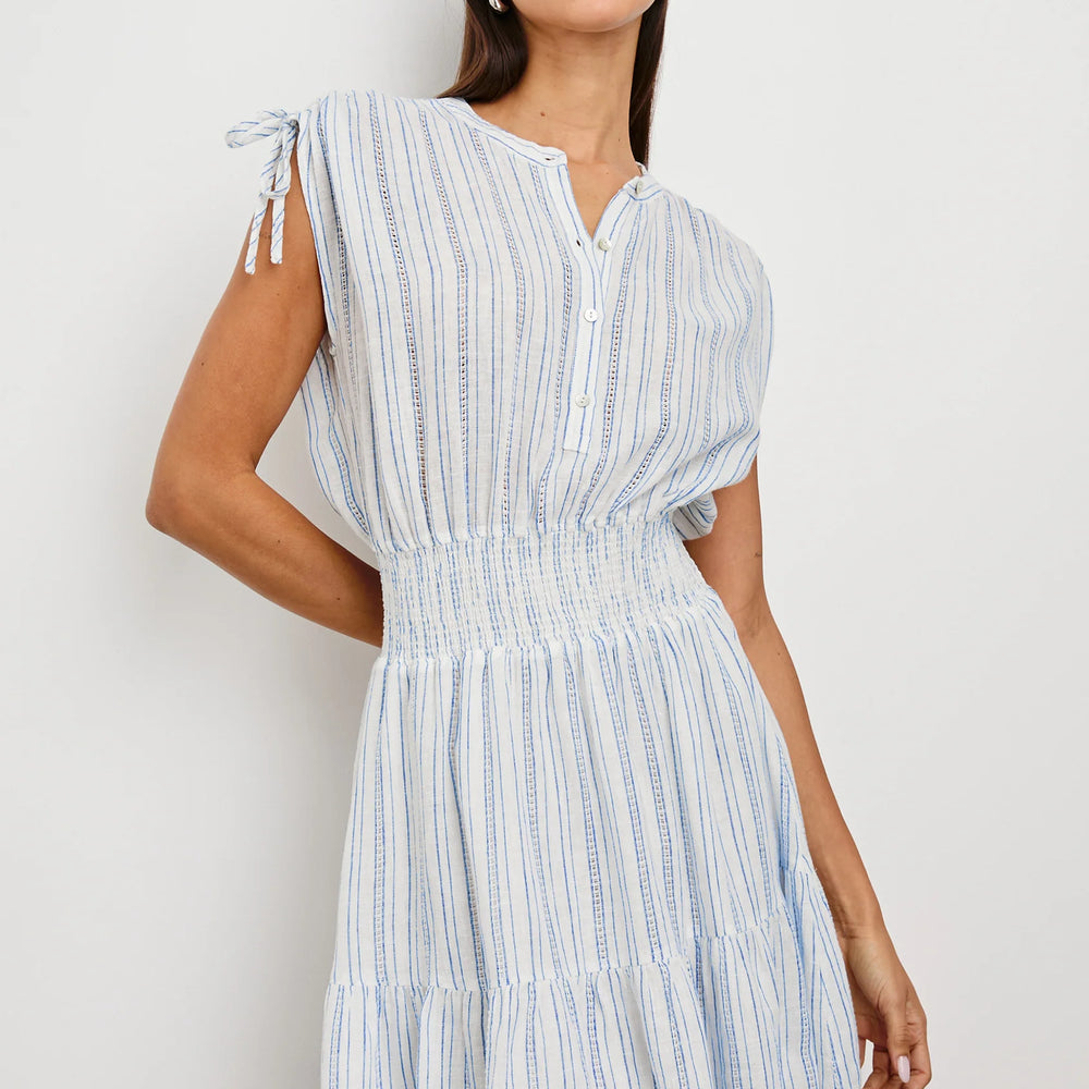 The Samina Mini Dress from Rails is a Grecian-style sundress crafted from a soft luxe linen blend, available now at Harbour Thread St. Pete. 