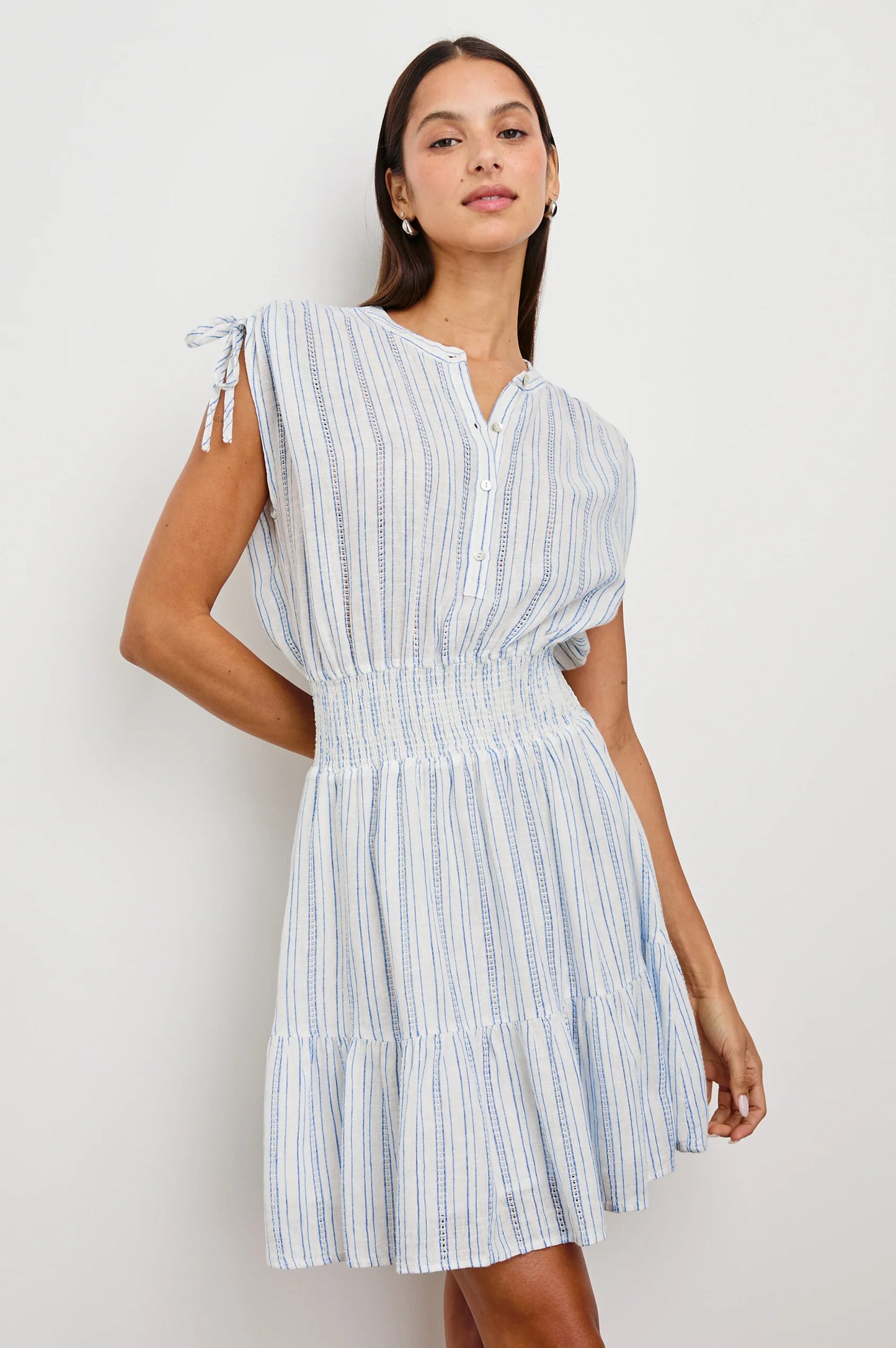 The Samina Mini Dress from Rails is a Grecian-style sundress crafted from a soft luxe linen blend, available now at Harbour Thread St. Pete. 
