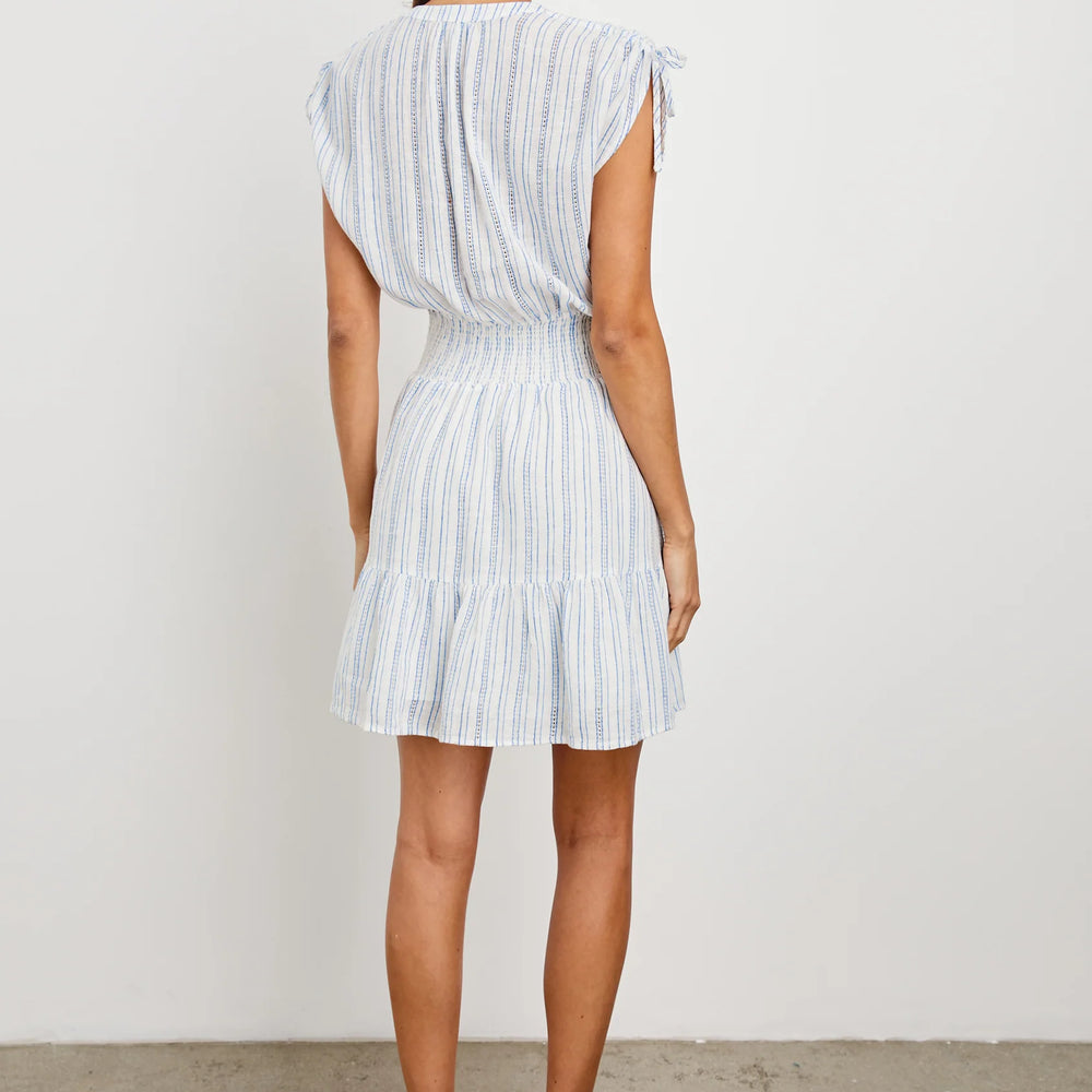 
                      
                        striped mini dress with smocked waist
                      
                    