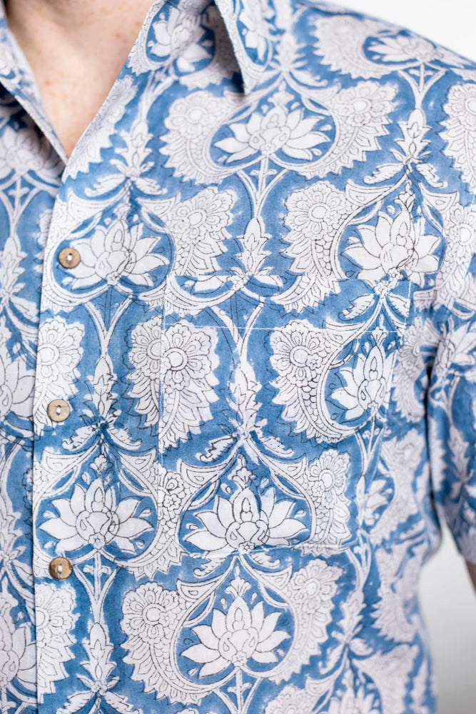 The Blue Lotus Short Sleeve Button Down Shirt by One World Brothers is available at Harbour Thread for your effortlessly cool summer style. 