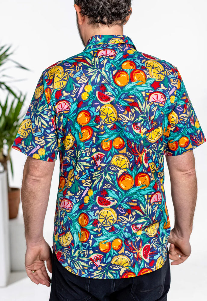 
                      
                        Men's short sleeve collared shirt with multicolor fruits
                      
                    