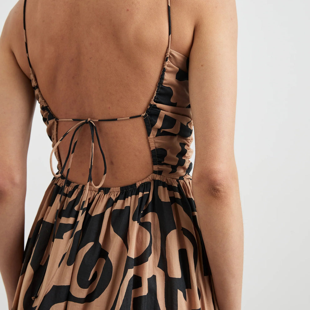 
                      
                        A backless dress with thin tie strap closure
                      
                    