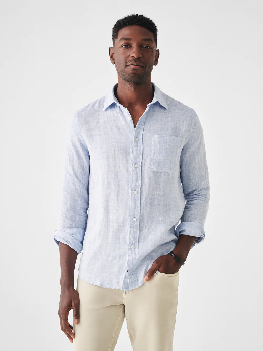 Faherty's Linen Laguna Shirt in the color Light Blue Melange