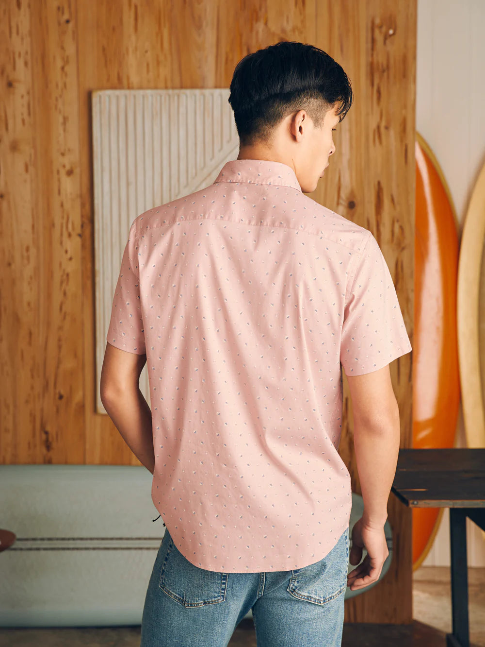 Back view of Faherty's Short Sleeve Movement Shirt in Prairie Floral