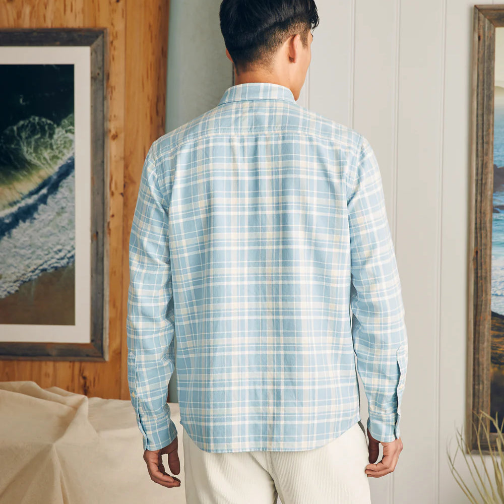 Back view of Faherty's Surf Flannel Men's Shirt in the color Seabrooks Sands Plaid