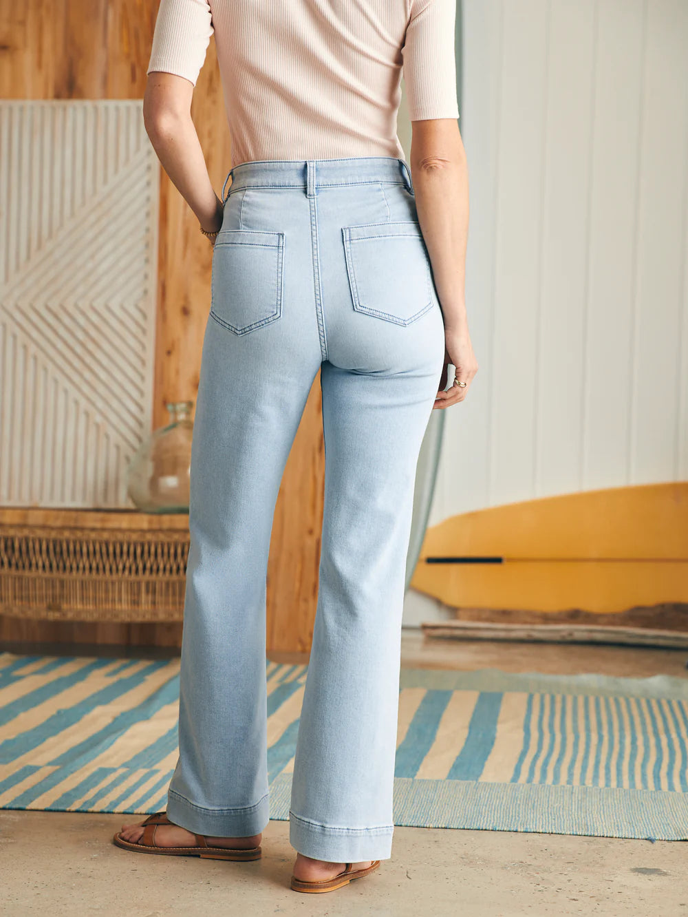 Back  view of the Faherty Stretch Terry Patch Pocket Pant in the color Clearlake Wash