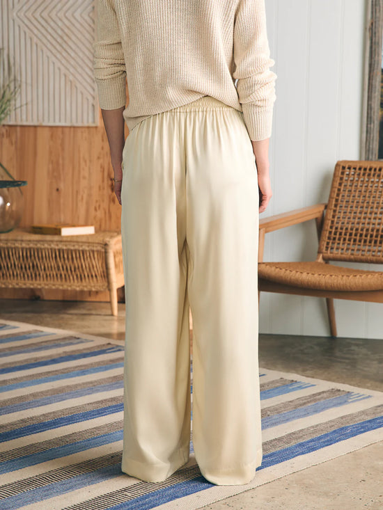 Back view of Faherty's Sandwashed Silk Gemma Pant in the color Pearled Ivory