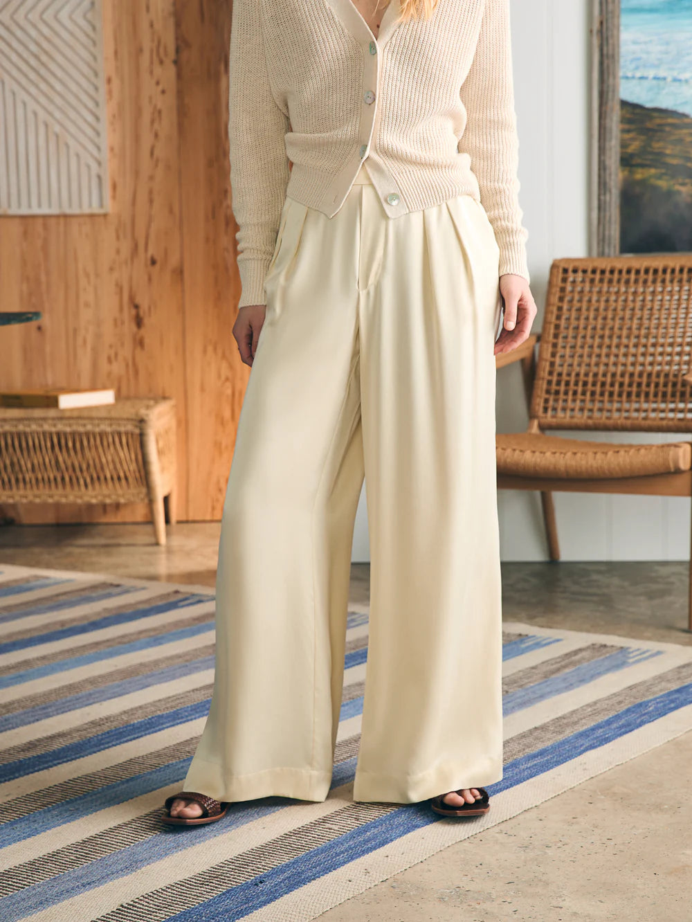 Faherty's Sandwashed Silk Gemma Pant in the color Pearled Ivory