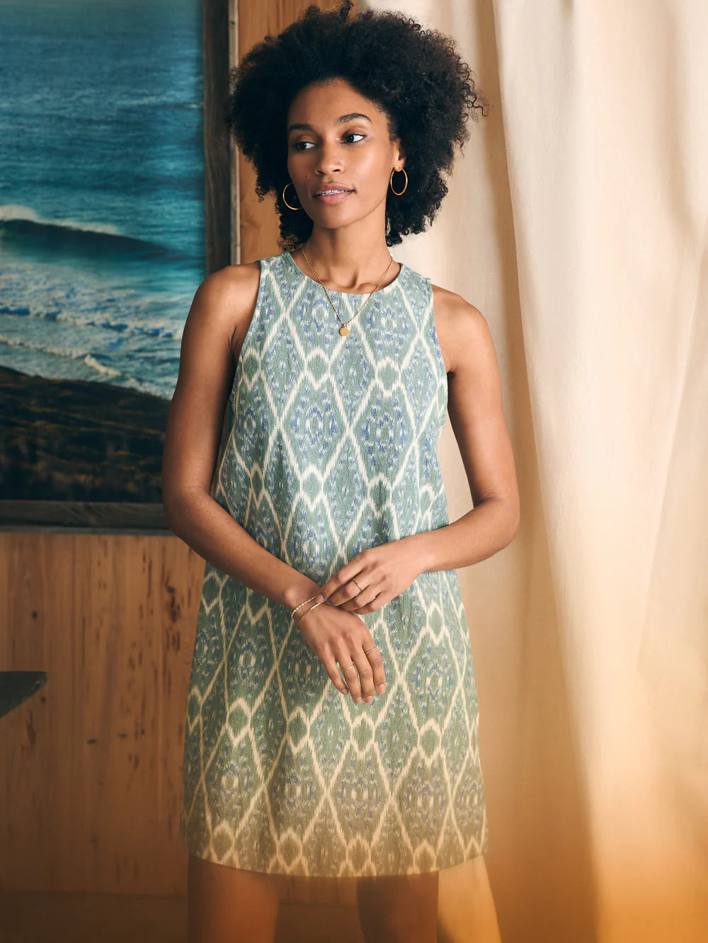 Faherty's Carini Dress in the pattern Tuscan Ikat