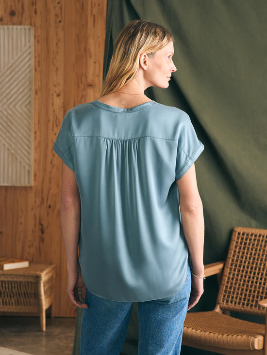 Back view of Faherty's Sandwashed Silk Desmond Top in the color Lead