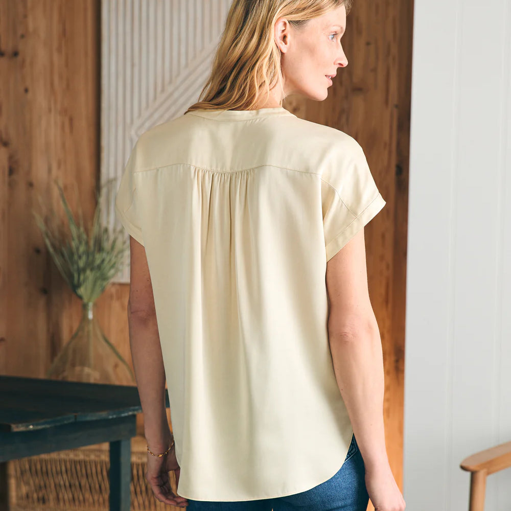 
                      
                        Back view of Faherty's Sandwashed Silk Desmond Top in the color Pearled Ivory
                      
                    