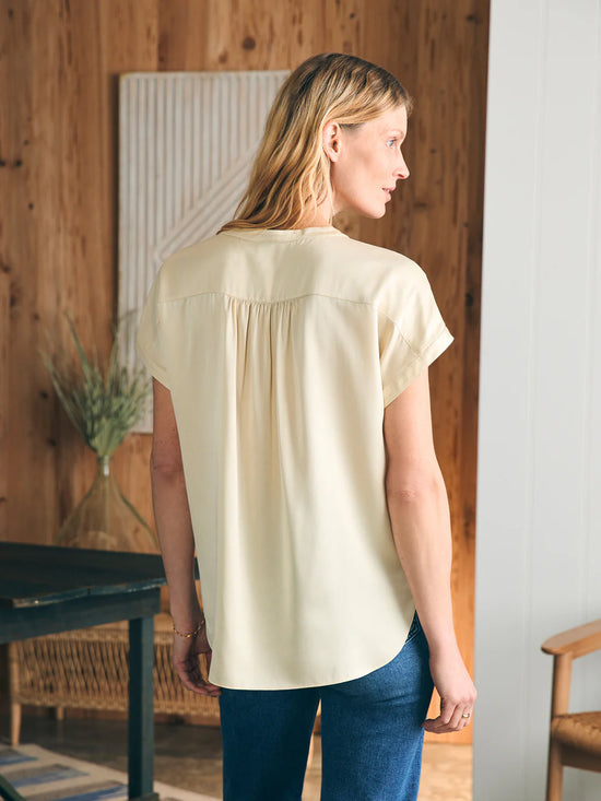 Back view of Faherty's Sandwashed Silk Desmond Top in the color Pearled Ivory