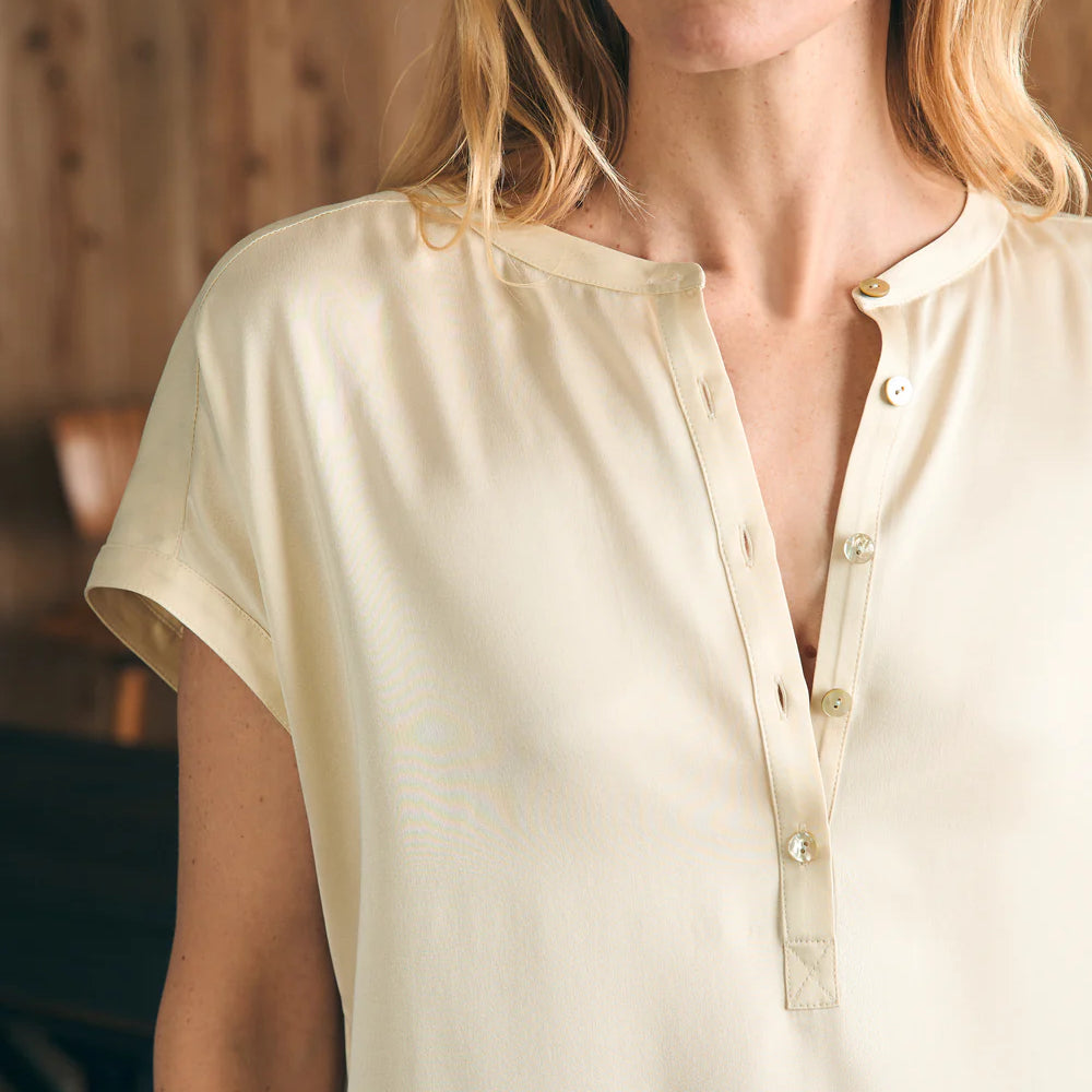 
                      
                        Front detail view of Faherty's Sandwashed Silk Desmond Top in the color Pearled Ivory
                      
                    