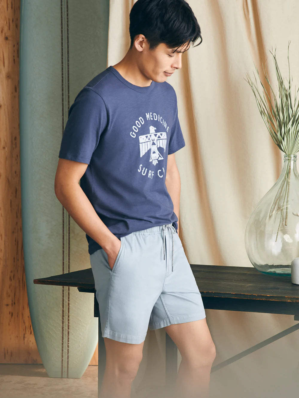 Faherty's Essential Drawstring Short in the color Rocky Grey