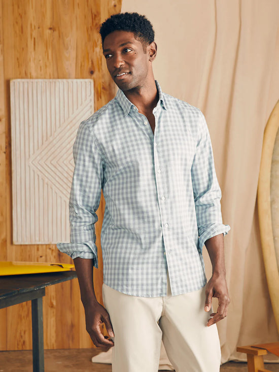 Faherty's The Movement Shirt in the color Teal Coast Gingham