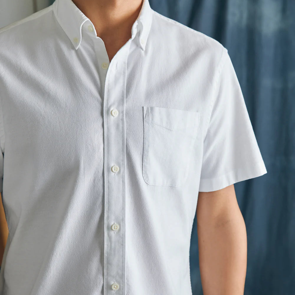 
                      
                        Front of Faherty's Short-Sleeve Supima Oxford Shirt in the color Pure White
                      
                    