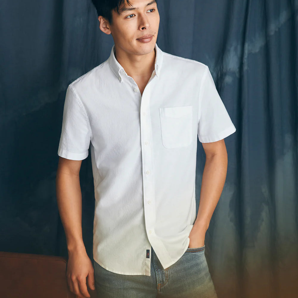 Faherty's Short-Sleeve Supima Oxford Shirt in the color Pure White