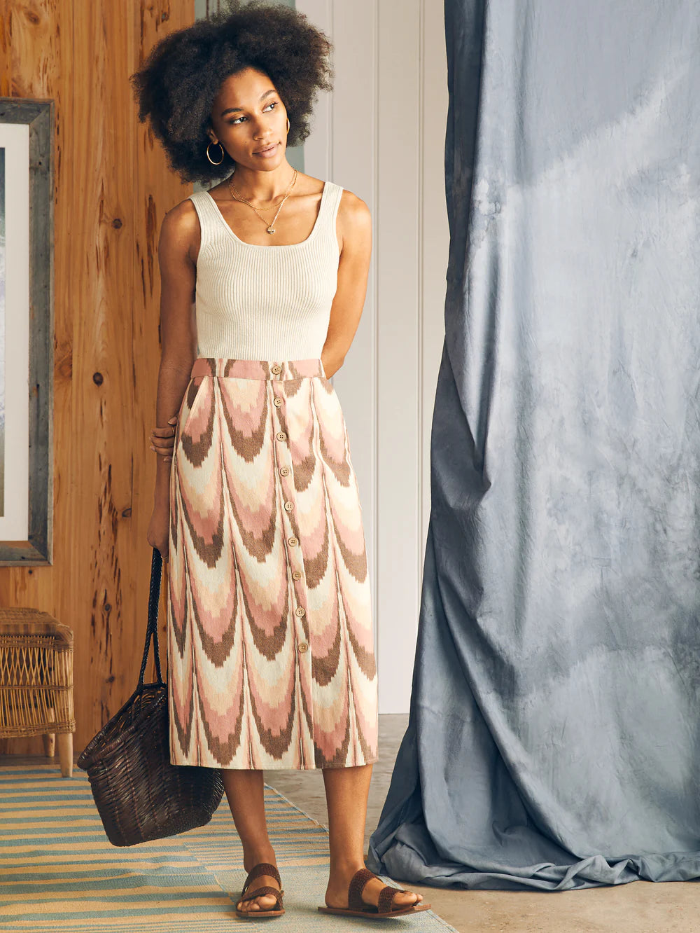 Front view of the Desert Ikat print Whitley Skirt by Faherty