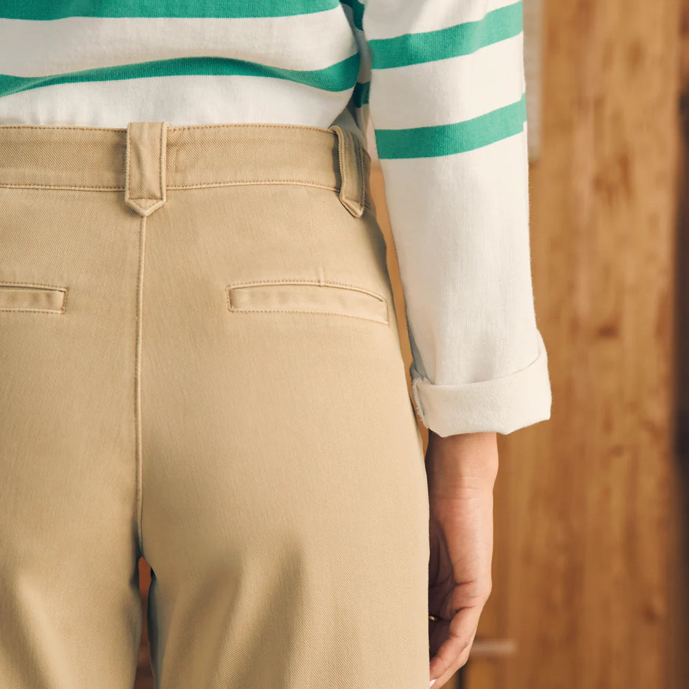 
                      
                        Closeup detail back view of the Faherty Coastline Stretch Chino in the color Khaki
                      
                    