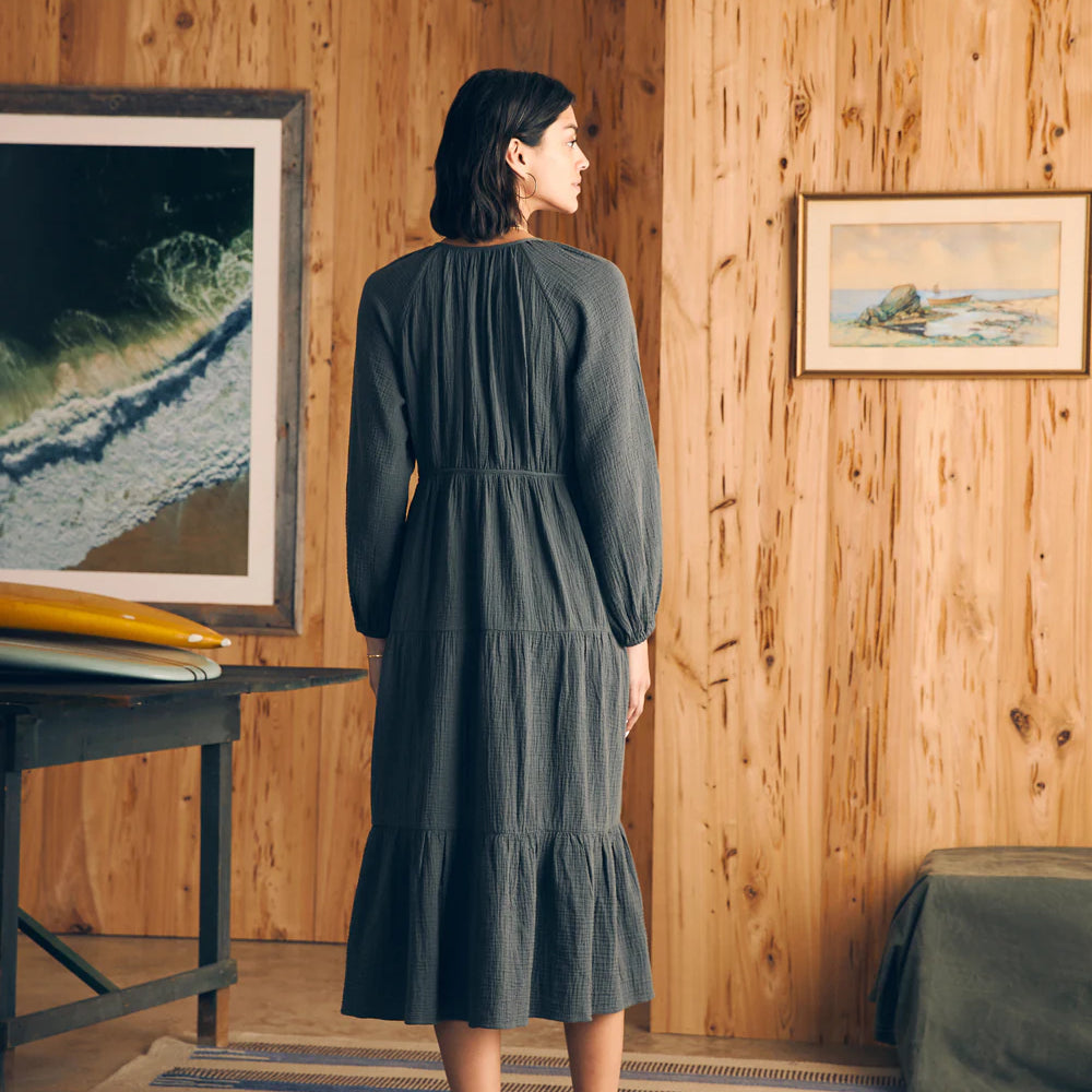 
                      
                        Back view of Faherty's washed black Cotton Gauze Sirene Midi Dress
                      
                    