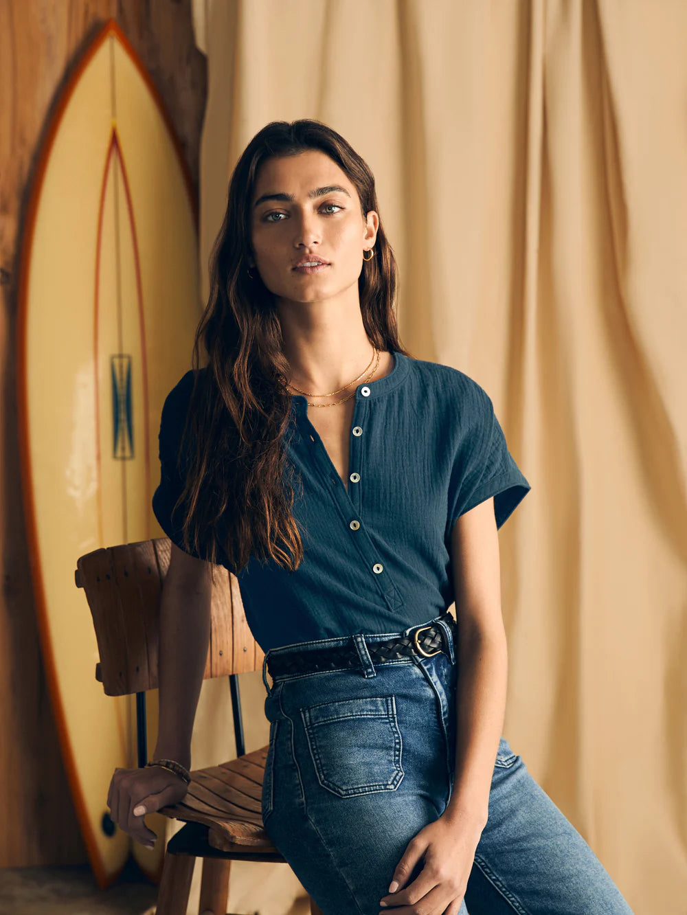 The Navy Dream Cotton Gauze Desmond Top by Faherty