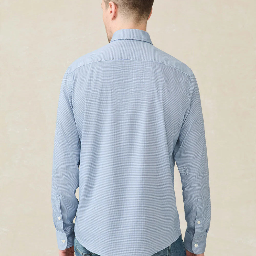 Men's blue pincheck button up shirt