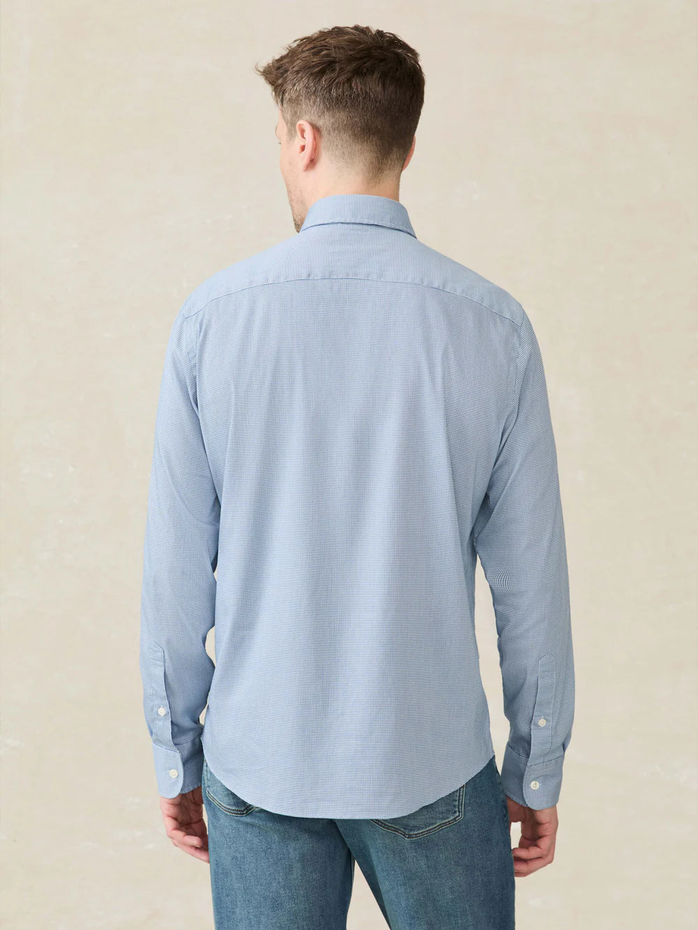 Men's blue pincheck button up shirt