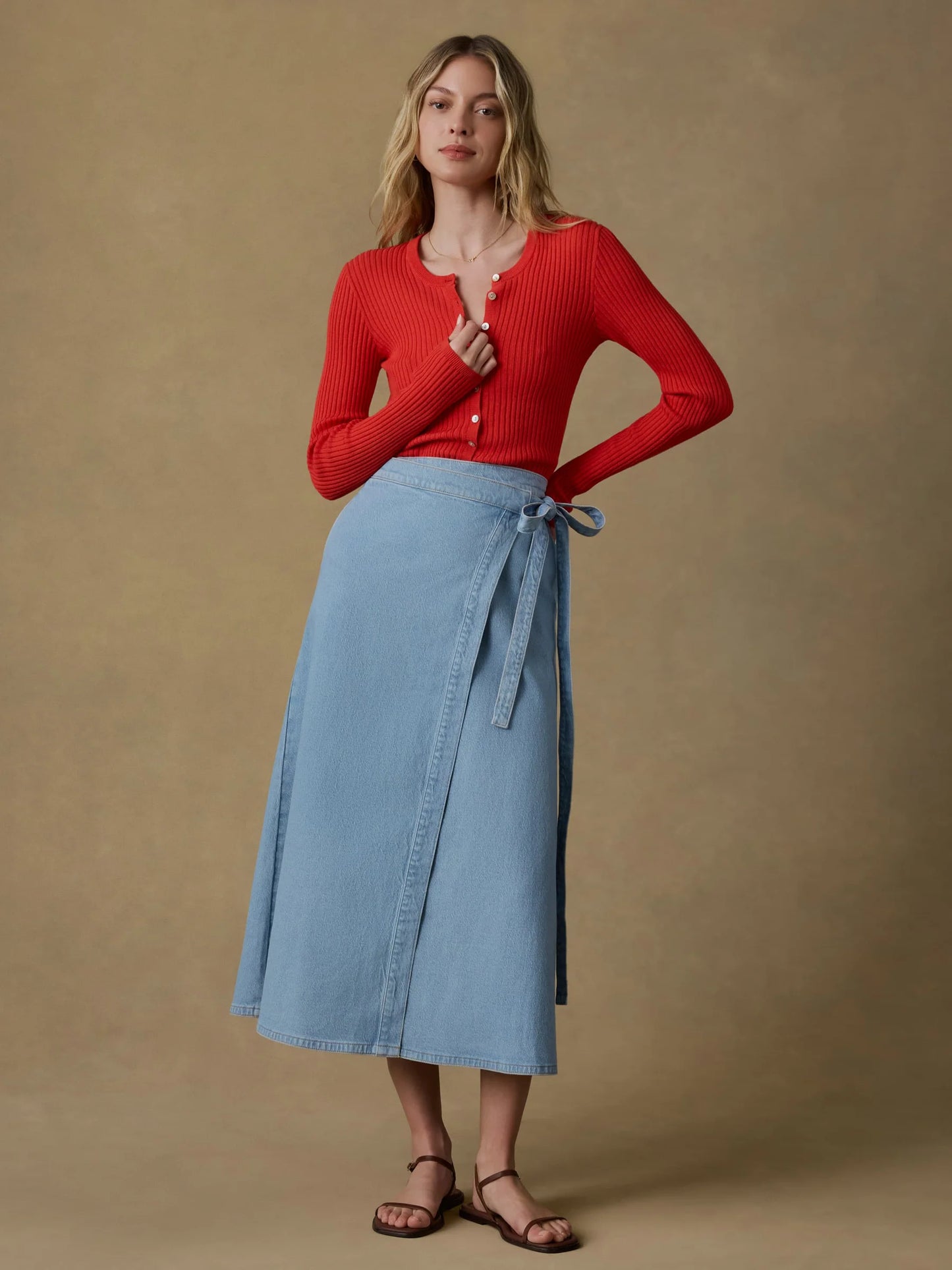 Women's denim midi wrap skirt