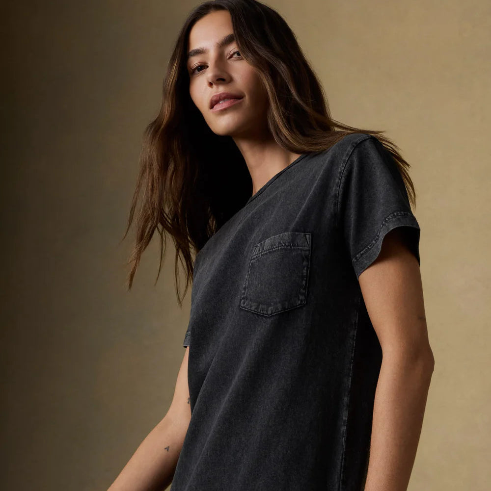 Faherty Recycled Cotton Jersey T Shirt Dress in Washed Black, now available at Harbour Thread boutique