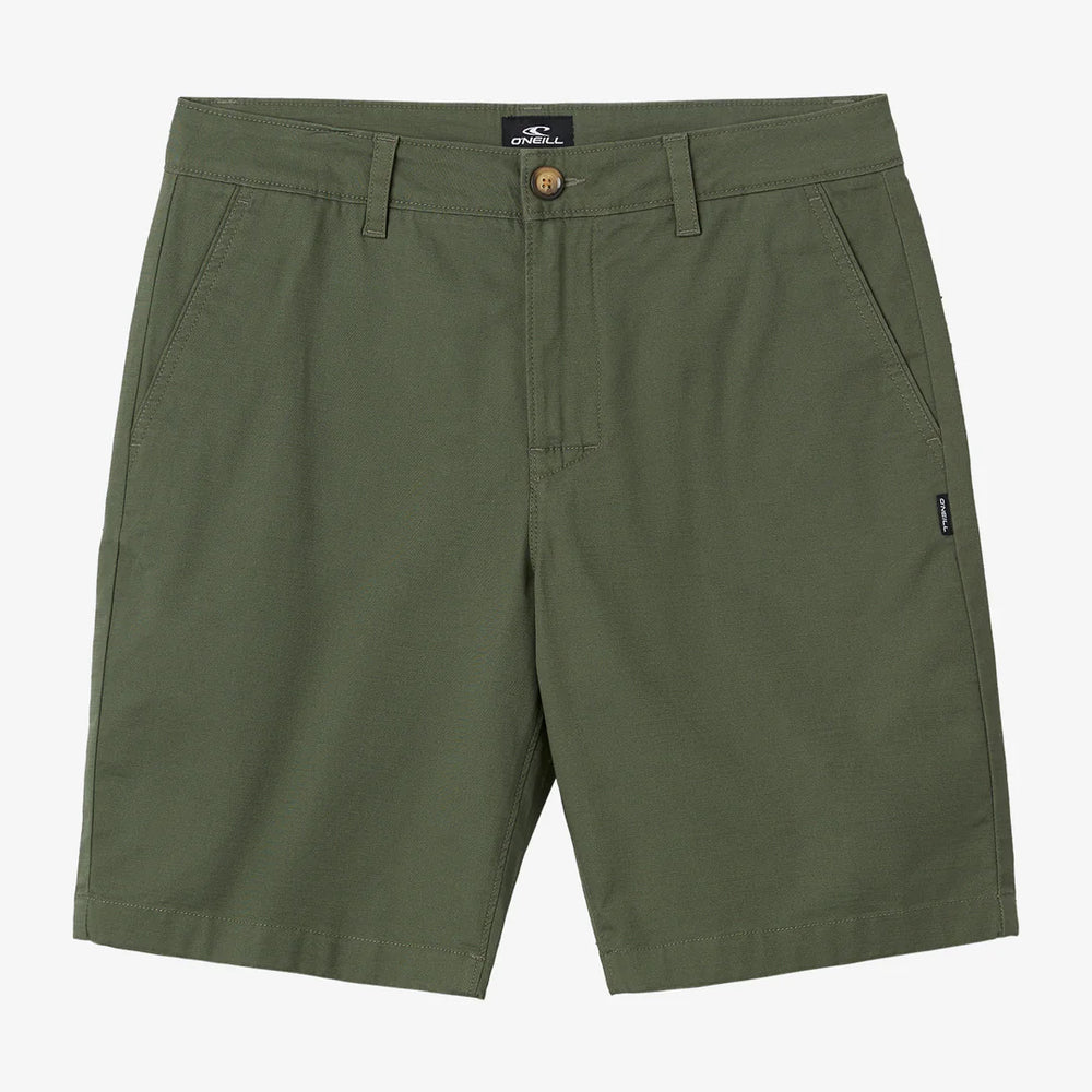 
                      
                        Front flay lay view of the O'Neill Jay Stretch 20" Chino Shorts in the color Olive
                      
                    