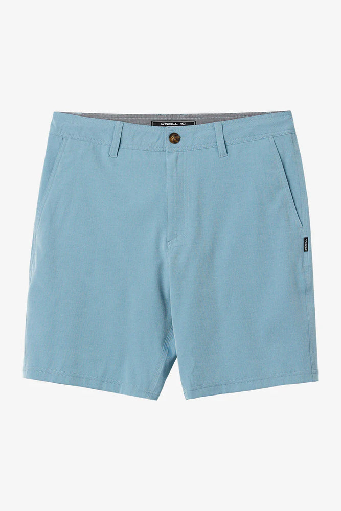 
                      
                        Front flat lay view of the O'Neill Reserve Light Check 19" Hybrid Shorts in the color Indigo
                      
                    