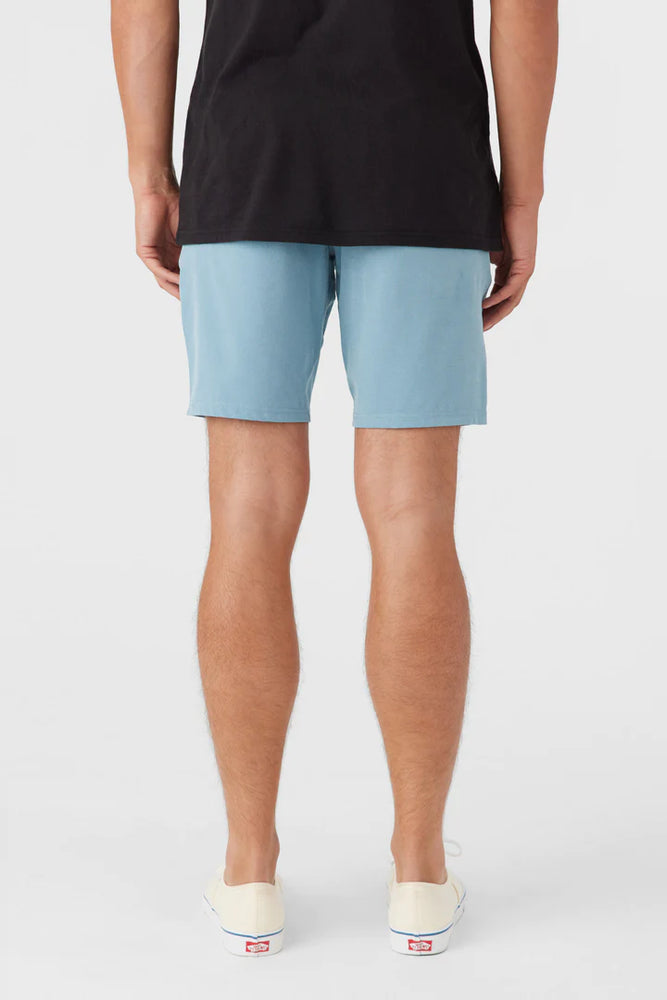 Back view of the O'Neill Reserve Light Check 19" Hybrid Shorts in the color Indigo