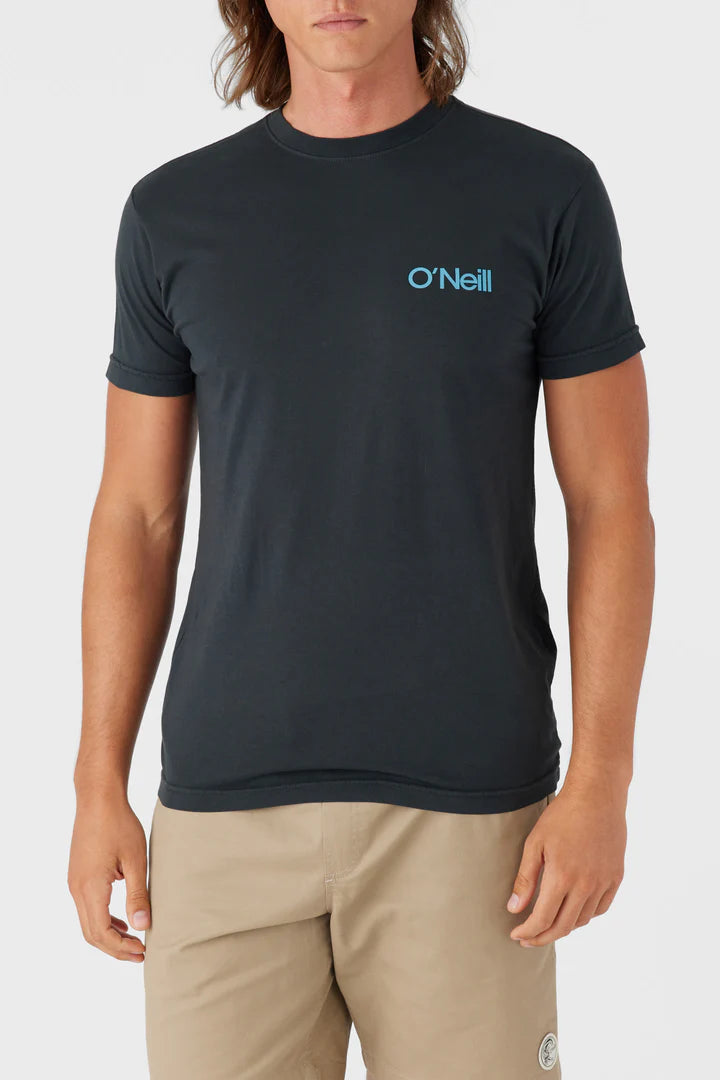 Front view of the O'Neill Wonky Palm Tee in the color Dark Charcoal