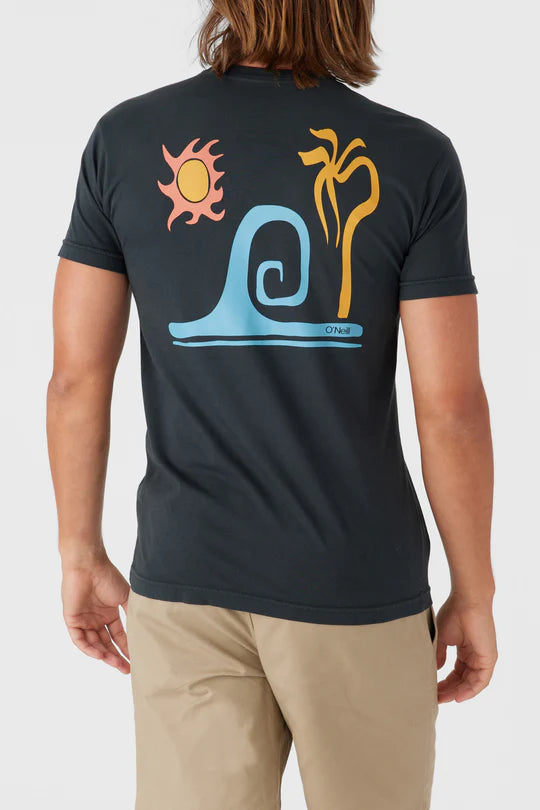 Back view of the O'Neill Wonky Palm Tee in the color Dark Charcoal