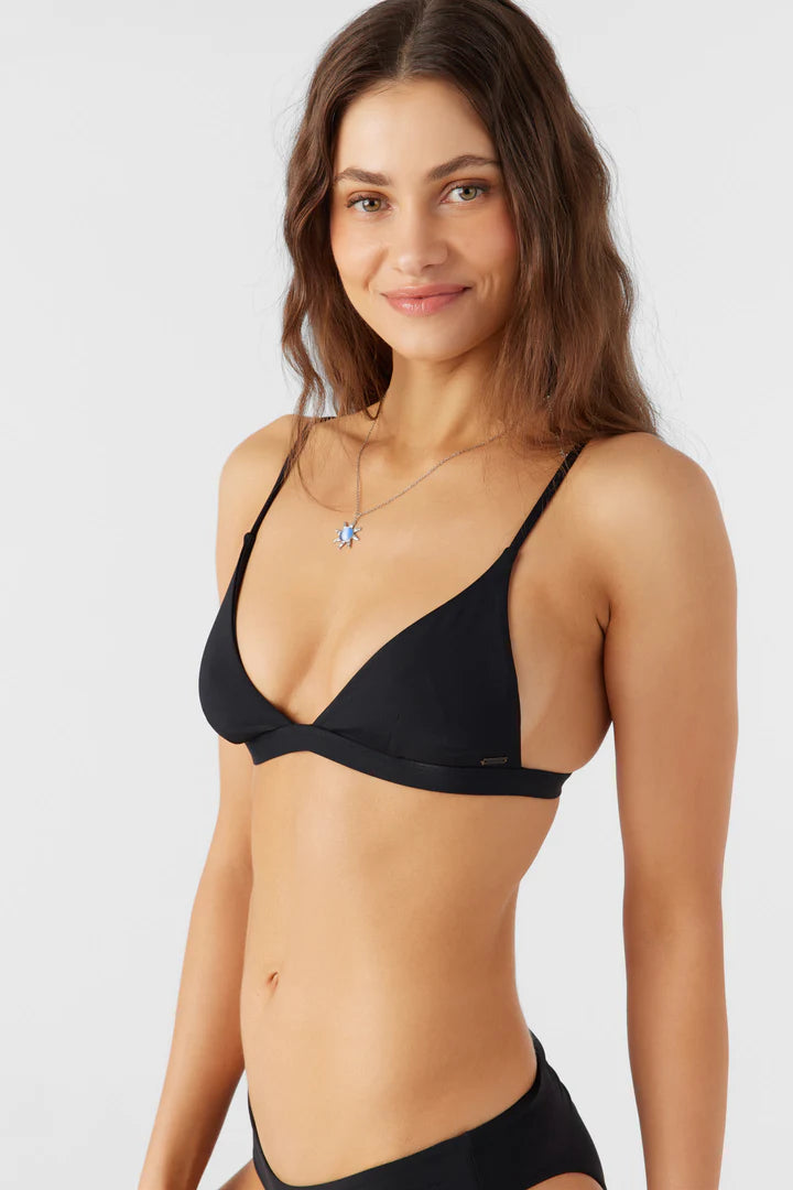 Side view of the O'Neill Saltwater Solids Seaside Triangle Top in the color Black
