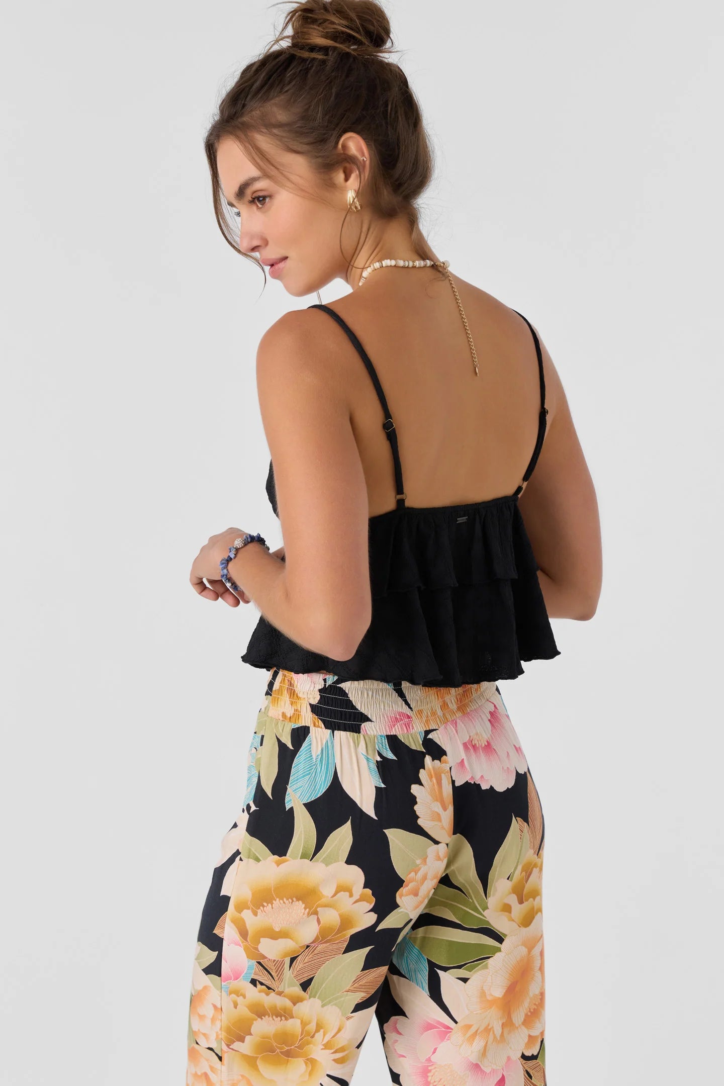 Black tiered tank top with adjustable straps