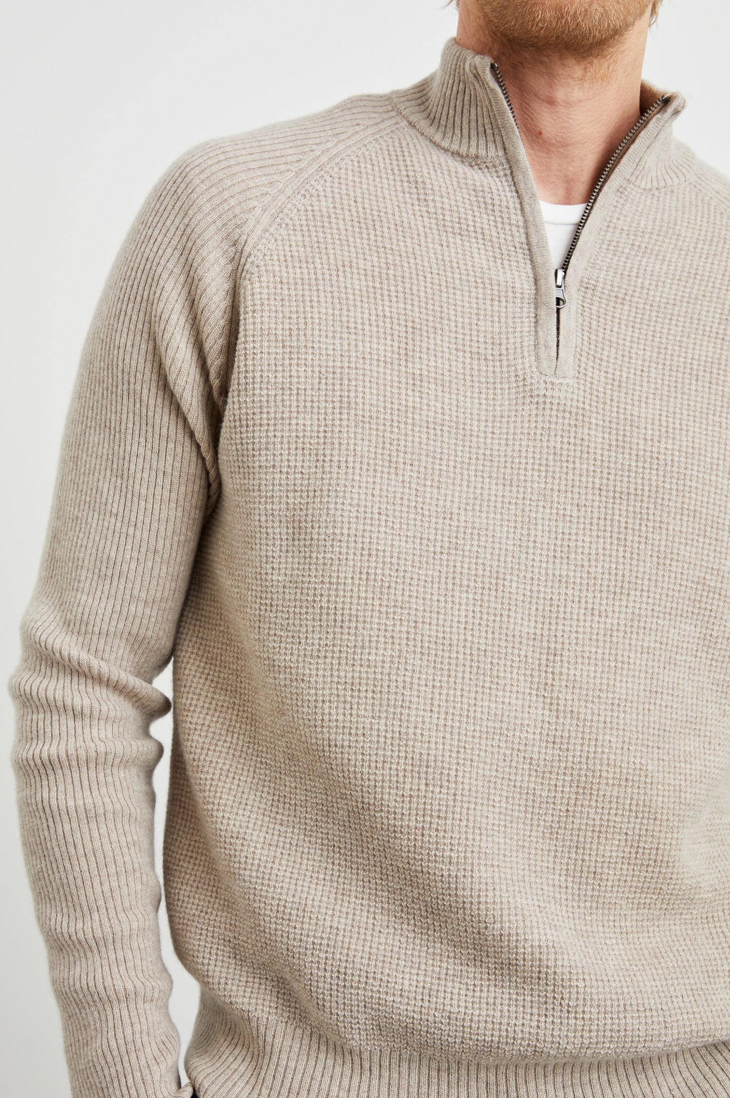 Men's long sleeve quarter zip pullover with a standard fit