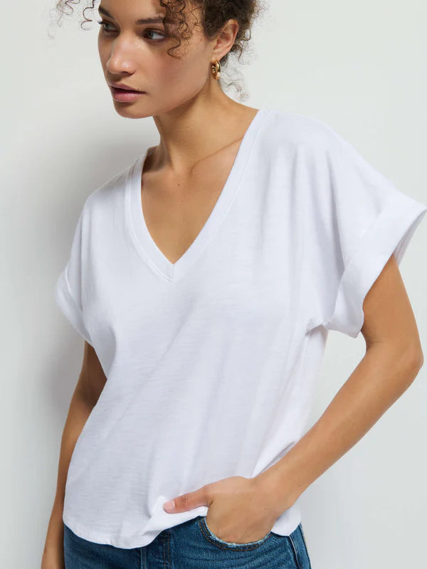 The Nation LTD Stevie Cuffed V-neck is a staple for everyday wear featuring an easy, relaxed silhouette. Find yours at Harbour Thread in St. Pete, FL!