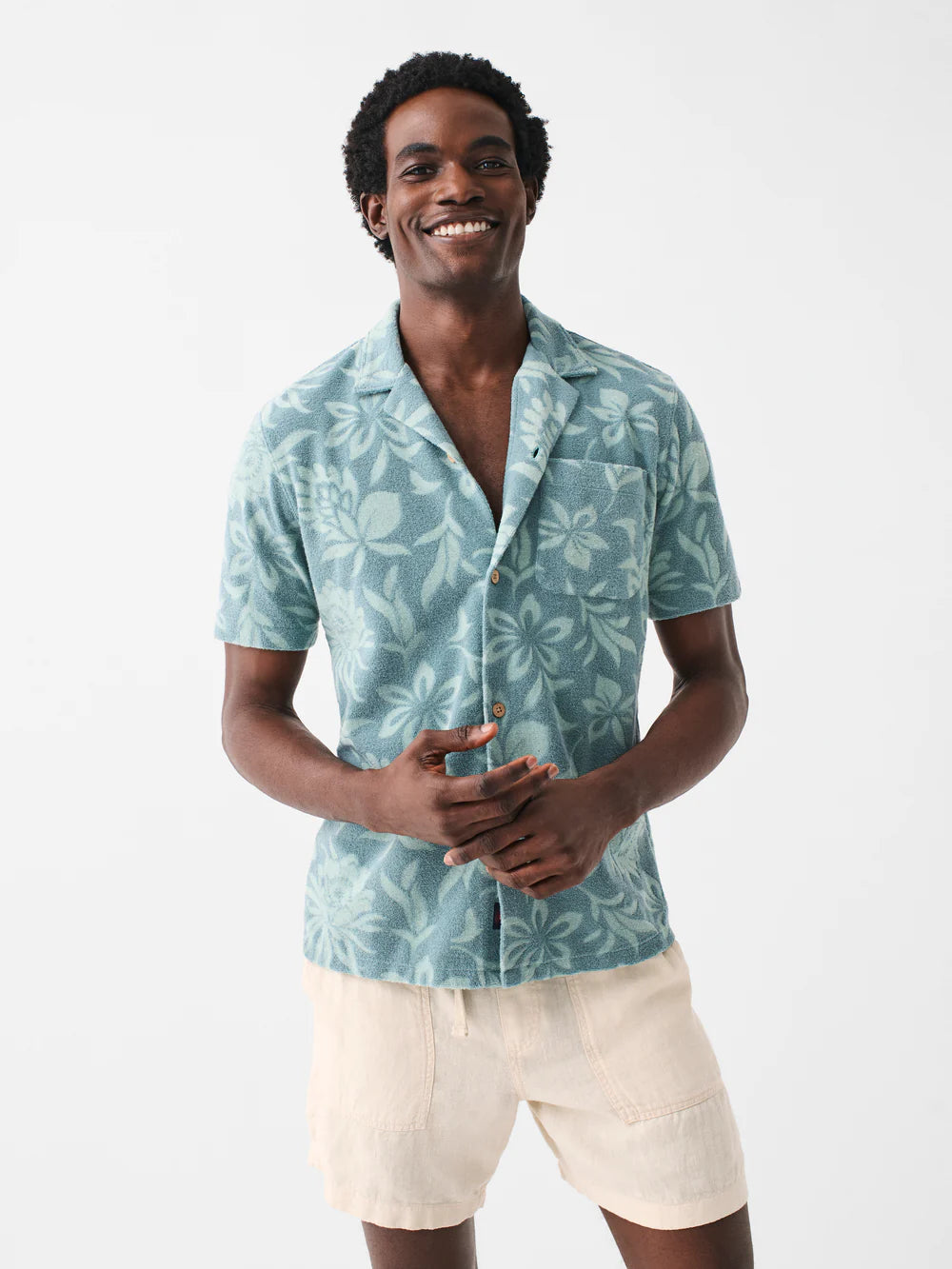 Faherty Cabana Terry Shirt - Tonal Teal Blossom