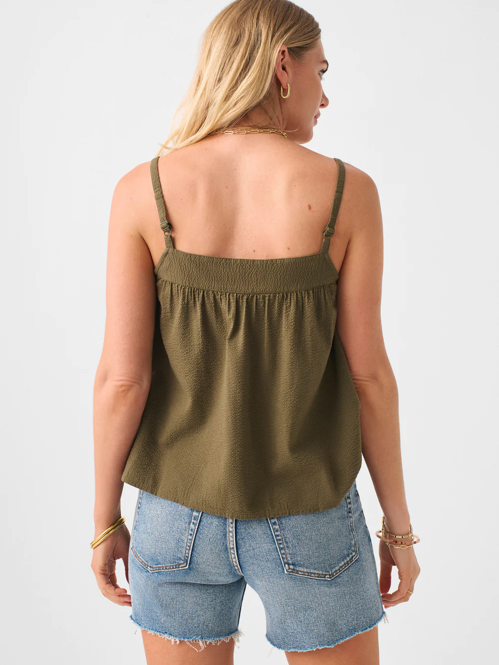 Faherty Marina Seersucker Top - Military Olive